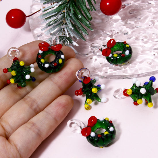 Image de 1 Pièce Pendentifs en Verre au Chalumeau Pin de Noël Vert 3D