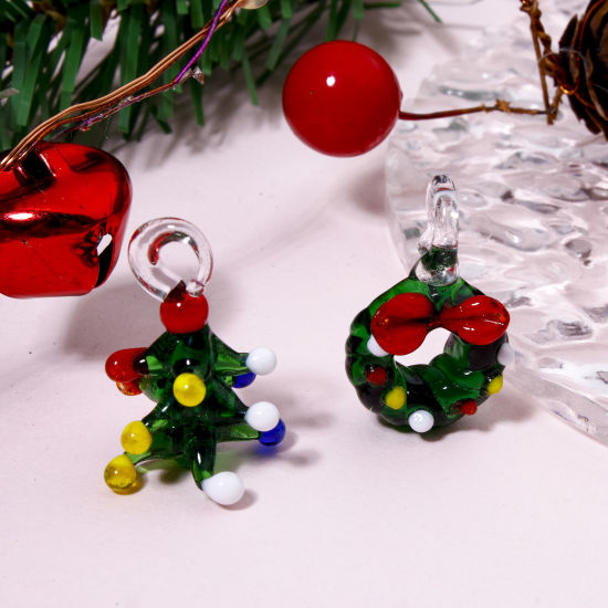 Image de 1 Pièce Pendentifs en Verre au Chalumeau Pin de Noël Vert 3D