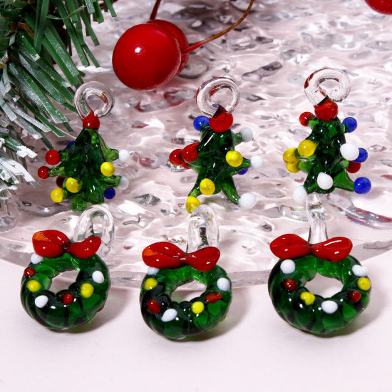 Image de 1 Pièce Pendentifs en Verre au Chalumeau Pin de Noël Vert 3D