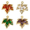 Image de 2 Pcs Breloques en Laiton & Verre Doré Multicolore Feuille d'érable Micro Pave à Strass Coloré 20mm x 17mm