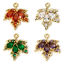 Picture of 2 PCs Brass & Glass Charms 18K Gold Plated Maple Leaf Micro Pave Multicolor Rhinestone 20mm x 17mm