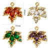 Image de 2 Pcs Breloques en Laiton & Verre Doré Multicolore Feuille d'érable Micro Pave à Strass Coloré 20mm x 17mm
