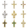 Picture of Brass Religious Pendants 18K Gold Plated Cross Micro Pave Multicolor Rhinestone