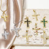 Picture of Brass Religious Pendants 18K Gold Plated Cross Micro Pave Multicolor Rhinestone
