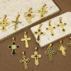 Picture of Vacuum Plating 304 Stainless Steel Religious Pendants Gold Plated Multicolor Cross Enamel Clear Rhinestone