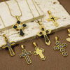 Picture of Vacuum Plating 304 Stainless Steel Religious Pendants Gold Plated Multicolor Cross Enamel Clear Rhinestone