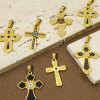Picture of Vacuum Plating 304 Stainless Steel Religious Pendants Gold Plated Multicolor Cross Enamel Clear Rhinestone