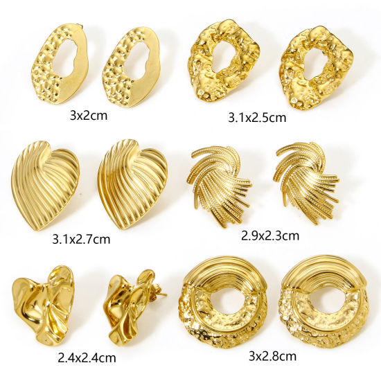 Picture of Vacuum Plating Ins Style Geometric Gold Plated 304 Stainless Steel Irregular Oval Ear Post Stud Earrings For Women Party