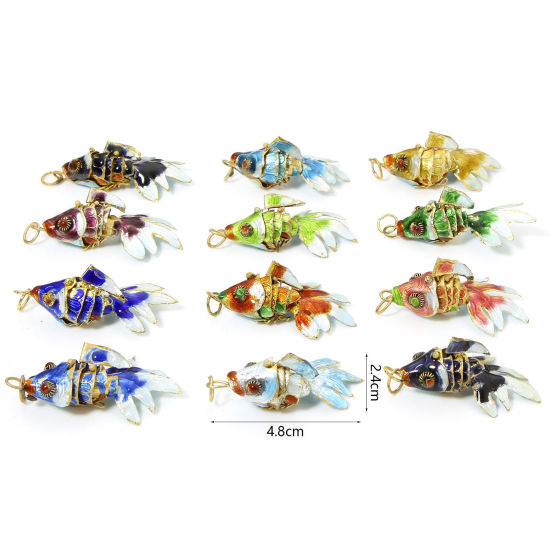 Image de 1 Pièce Pendentifs Bijoux d'Océan en Laiton Doré Multicolore Poisson Mobile 4.8cm x 2.4cm