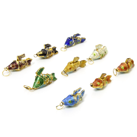 Image de 1 Piece Brass Ocean Jewelry Charms Gold Plated Multicolor Fish Animal Movable 3D 28mm x 8mm