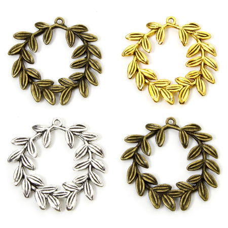 Picture of Zinc Based Alloy Pendants Multicolor Olive Branch Wreath Hollow 4cm x 3.9cm