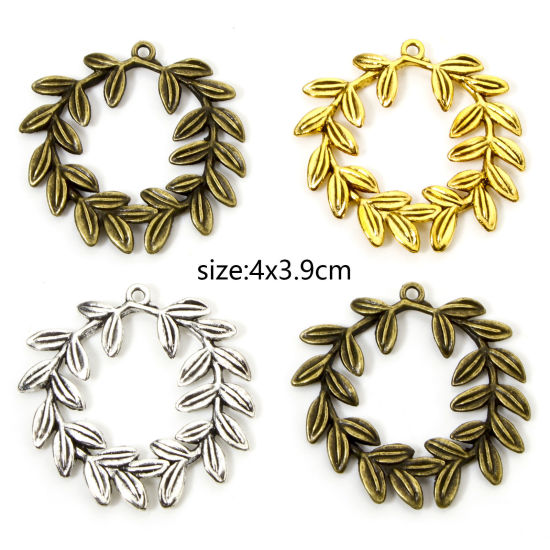 Picture of Zinc Based Alloy Pendants Multicolor Olive Branch Wreath Hollow 4cm x 3.9cm