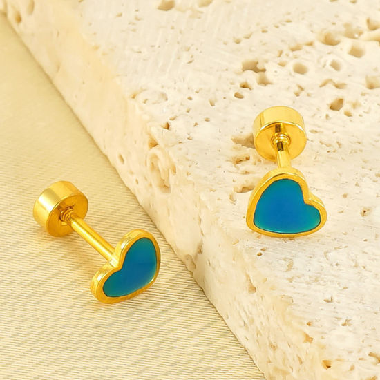 Image de 1 Paire Placage sous Vide Sucré & Mignon Boucles d'Oreilles Puces La Saint Valentin en 304 Acier Inoxydable Cœur Plaqué Or 18K Multicolore Émail La Saint-Valentin Pour Femmes