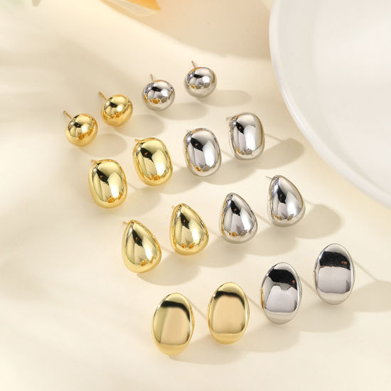 Picture of Eco-friendly Exquisite Geometric Multicolor Brass Ball Drop Smooth Blank Ear Post Stud Earrings For Women Party