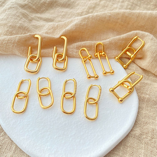 Picture of Eco-friendly Simple & Casual Ins Style 18K Real Gold Plated Brass Paper Clip Oval Earrings For Women Party