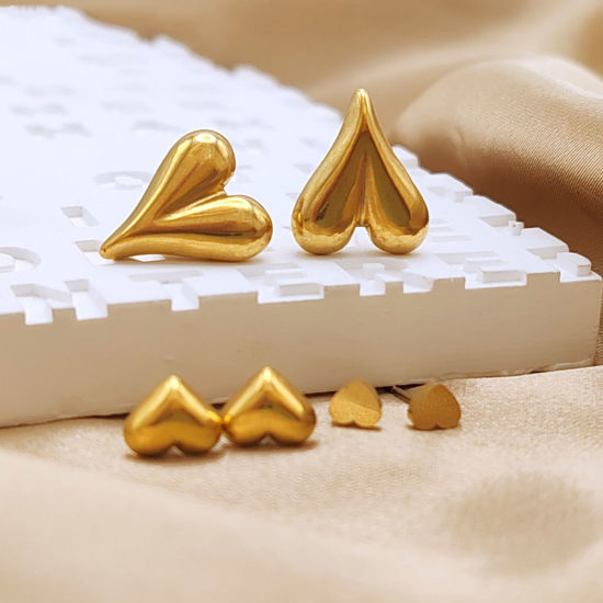 Immagine di 1 Paio Placcatura Sottovuoto Semplice & Casual San Valentino Multicolore 304 Acciaio Inossidabile Cuore Liscio Orecchini a Perno Per Donne San Valentino