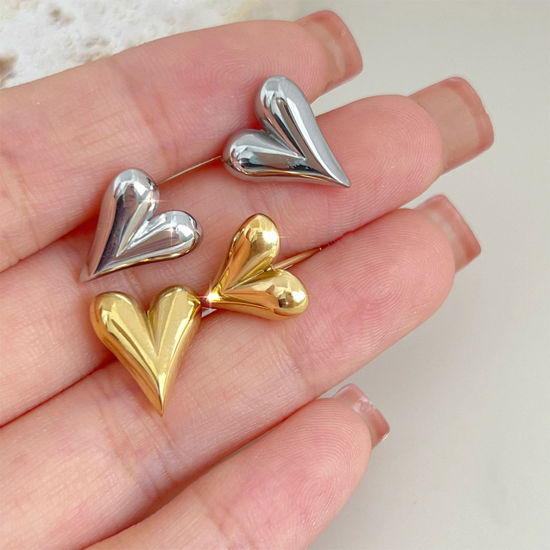Immagine di 1 Paio Placcatura Sottovuoto Semplice & Casual San Valentino Multicolore 304 Acciaio Inossidabile Cuore Liscio Orecchini a Perno Per Donne San Valentino
