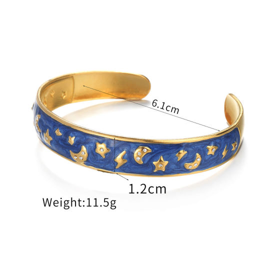 Изображение 1 ШТ вакуумное покрытие Ретро галактика 18K позолоченный Разноцветный 304 Из Нержавеющей Стали Горный Хрусталь Звезда Луна С Эмалью Браслет Для женщин Партия