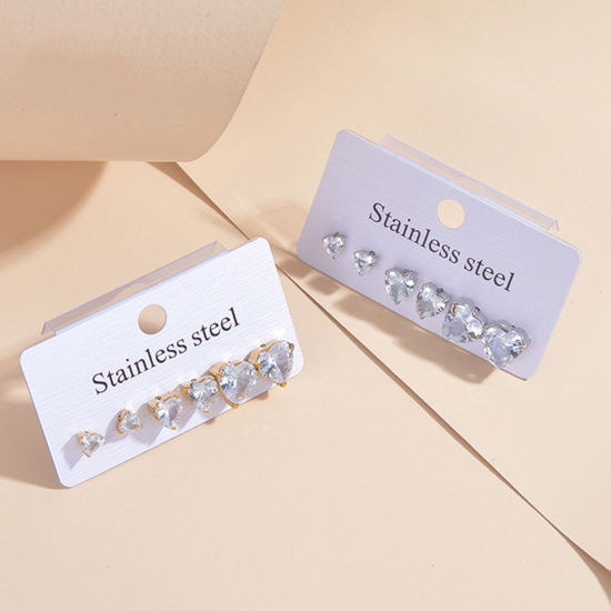 Picture of Vacuum Plating Exquisite Valentine's Day Multicolor 304 Stainless Steel & Rhinestone Heart Ear Post Stud Earrings Set For Women Party