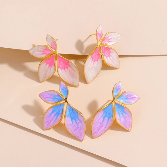 Imagen de 1 Par Enchapado al Vacío Dulce & Lindo Retro Chapado en Oro de 18K Multicolor 304 Acero Inoxidable Flor Esmalte Pendientes Para Mujeres Aniversario