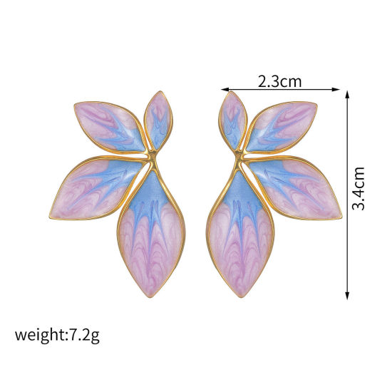 Imagen de 1 Par Enchapado al Vacío Dulce & Lindo Retro Chapado en Oro de 18K Multicolor 304 Acero Inoxidable Flor Esmalte Pendientes Para Mujeres Aniversario