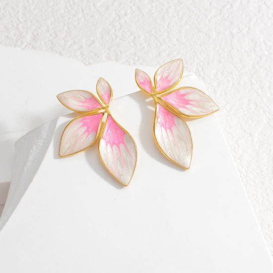 Imagen de 1 Par Enchapado al Vacío Dulce & Lindo Retro Chapado en Oro de 18K Multicolor 304 Acero Inoxidable Flor Esmalte Pendientes Para Mujeres Aniversario