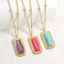 Picture of Vacuum Plating Simple & Casual Retro 18K Gold Plated Multicolor 304 Stainless Steel & Stone Ball Chain Rectangle Pendant Necklace For Women Party