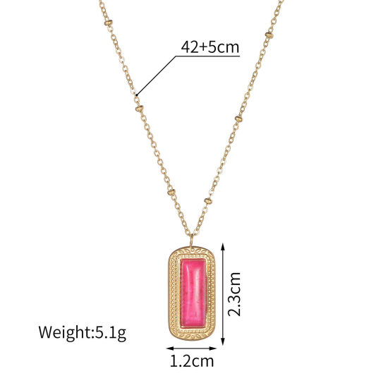 Image de 1 Pièce Collier à Pendentif Chaîne Maille Bille Rétro en 304 Acier Inoxydable & Pierre Placage sous Vide Simple & Décontracté Plaqué Or 18K Multicolore Rectangle Pour Femmes Fête