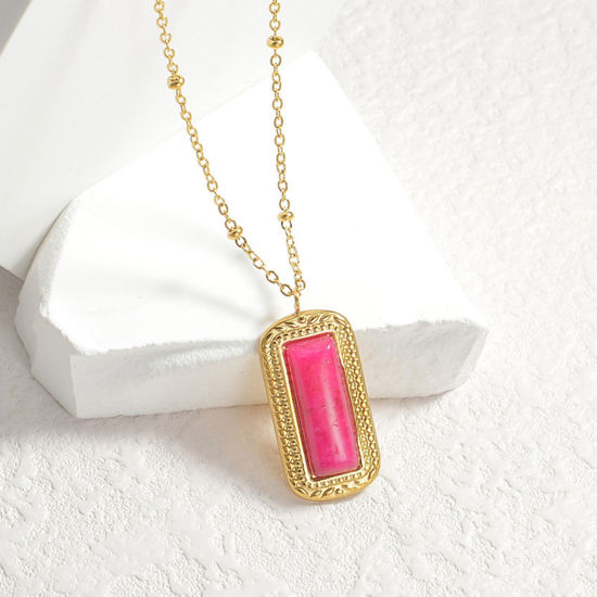 Image de 1 Pièce Collier à Pendentif Chaîne Maille Bille Rétro en 304 Acier Inoxydable & Pierre Placage sous Vide Simple & Décontracté Plaqué Or 18K Multicolore Rectangle Pour Femmes Fête