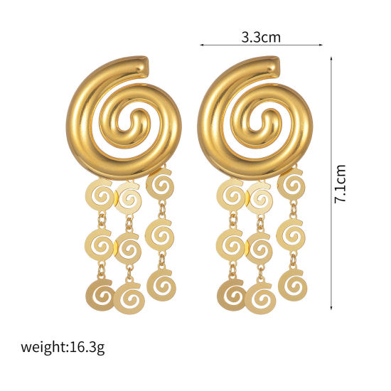 Picture of Vacuum Plating Simple & Casual Ins Style 18K Gold Plated 304 Stainless Steel Tassel Spiral Tassel Earrings For Women Party