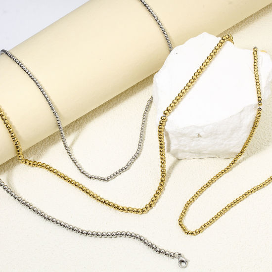 Picture of 304 Stainless Steel Beaded Chain Beaded Necklace For DIY Jewelry Making 40cm(15 6/8") long