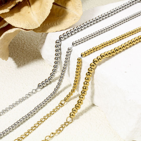 Picture of 304 Stainless Steel Beaded Chain Beaded Necklace For DIY Jewelry Making 40cm(15 6/8") long