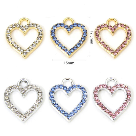 Picture of Zinc Based Alloy Valentine's Day Charms Multicolor Heart Micro Pave 17.5mm x 15mm