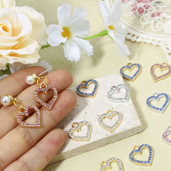 Picture of Zinc Based Alloy Valentine's Day Charms Multicolor Heart Micro Pave 17.5mm x 15mm