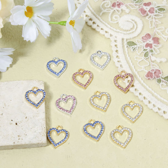 Picture of Zinc Based Alloy Valentine's Day Charms Multicolor Heart Micro Pave 17.5mm x 15mm