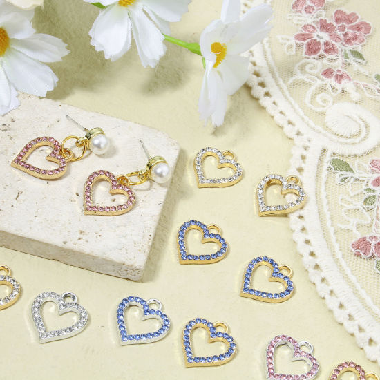 Picture of Zinc Based Alloy Valentine's Day Charms Multicolor Heart Micro Pave 17.5mm x 15mm