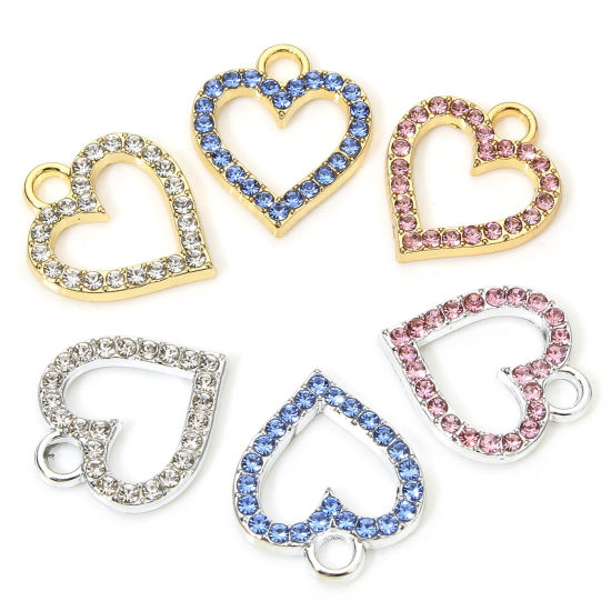 Picture of Zinc Based Alloy Valentine's Day Charms Multicolor Heart Micro Pave 17.5mm x 15mm