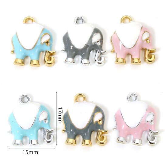 Picture of Zinc Based Alloy Charms Multicolor Elephant Animal Enamel 17mm x 15mm