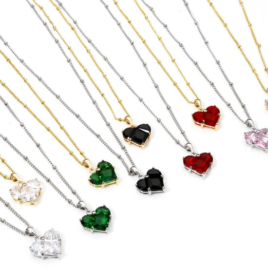 Image de 1 Pièce Collier à Pendentif Chaîne Maille Bille La Saint Valentin en Laiton & Zirconia Cubique Respectueux de la Nature À la Mode Plaqué Or Véritable Multicolore Cœur Pour Femmes Engagement