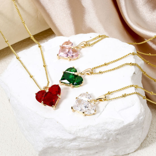Image de 1 Pièce Collier à Pendentif Chaîne Maille Bille La Saint Valentin en Laiton & Zirconia Cubique Respectueux de la Nature À la Mode Plaqué Or Véritable Multicolore Cœur Pour Femmes Engagement
