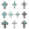 Imagen de 5 Unidades Zamak Bohemia Colgantes Plata Antigua Cruz Con Resina Cabochons Imitación Turquesa
