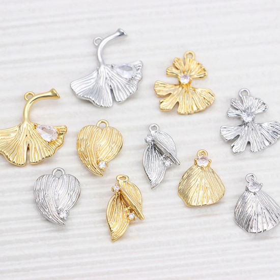 Picture of Brass Charms Multicolor Leaf Texture Clear Cubic Zirconia