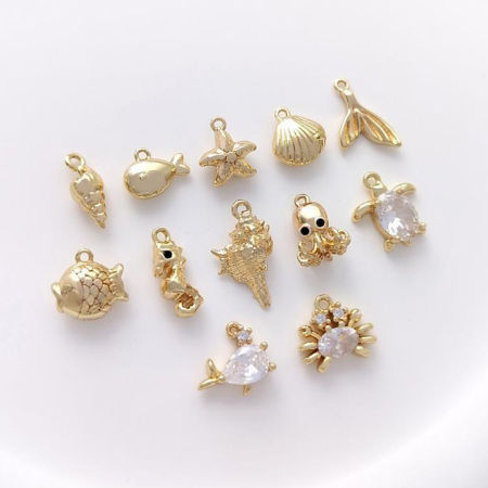 Image de 2 Pcs Breloques Bijoux d'Océan en Laiton Respectueux de la Nature Plaqué Or Véritable 18K 3D
