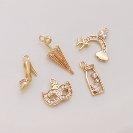 Picture of Eco-friendly Brass Charms 18K Real Gold Plated Umbrella High-Heeled Shoes