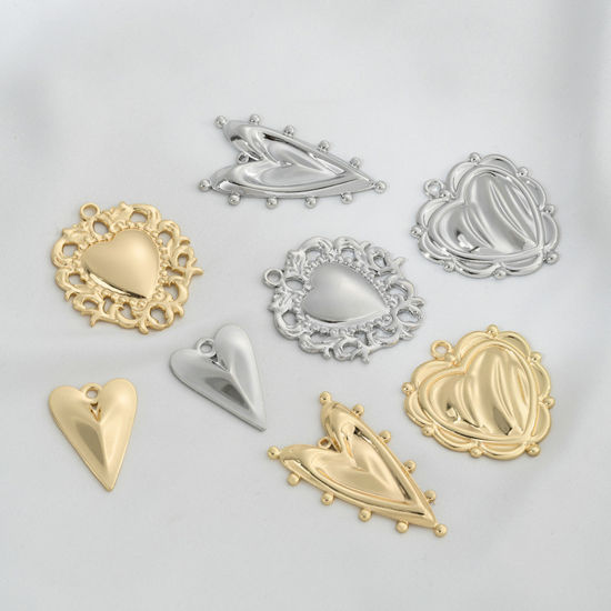 Image de 2 Pcs Pendentifs La Saint Valentin en Laiton Respectueux de la Nature Cœur Plaqué Or Véritable