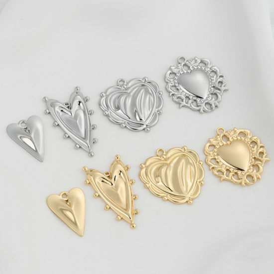 Image de 2 Pcs Pendentifs La Saint Valentin en Laiton Respectueux de la Nature Cœur Plaqué Or Véritable