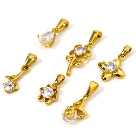 Image de 1 Pièce Breloques en 304 Acier Inoxydable Placage sous Vide Doré à Strass Transparent