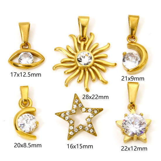 Imagen de 1 Unidad Enchapado al Vacío 304 Acero Inoxidable Colgantes Chapado en Oro Transparente Rhinestone