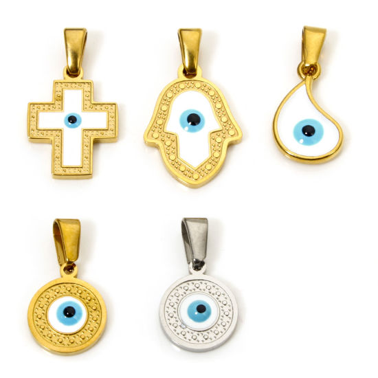 Изображение 1 ШТ вакуумное покрытие 304 Нержавеющая Сталь религия Подвески Злой Глаз