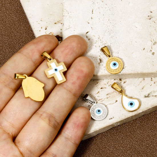 Изображение 1 ШТ вакуумное покрытие 304 Нержавеющая Сталь религия Подвески Злой Глаз